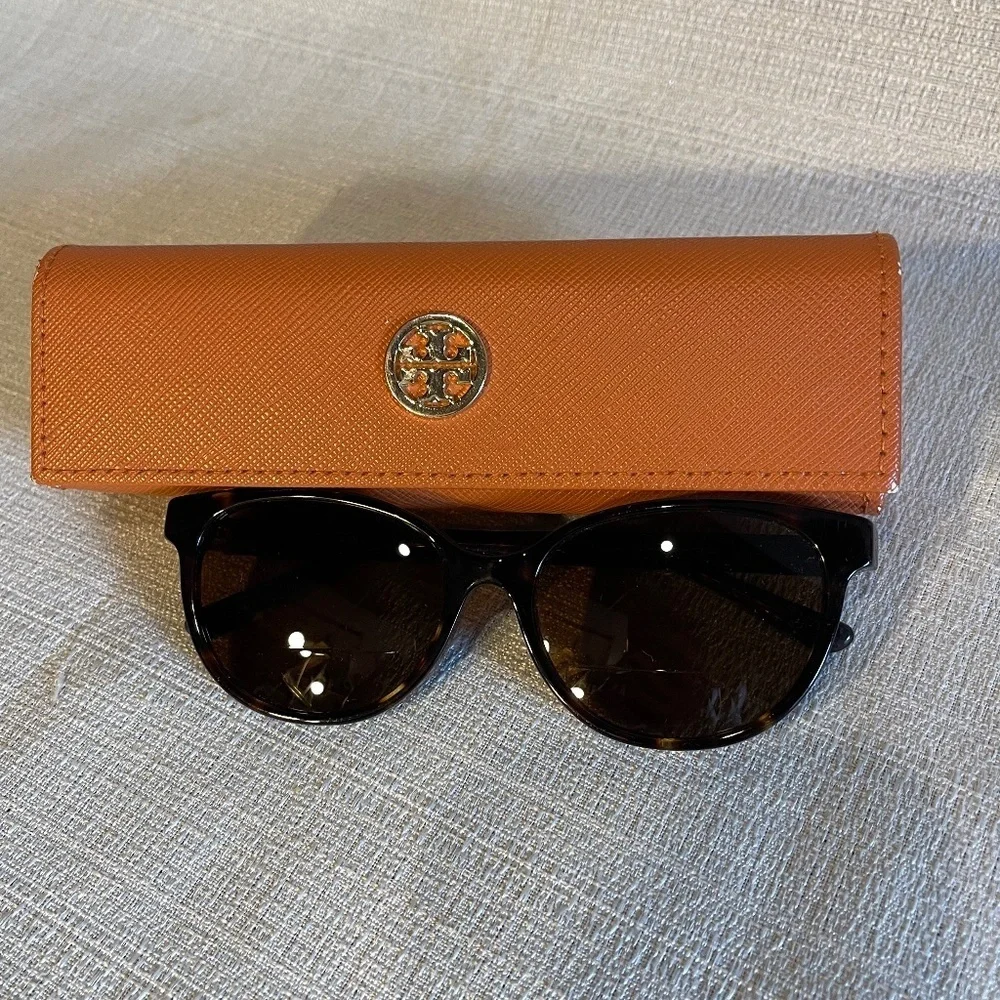 Tory Burch Tortoise Shell Sunglasses with Orange Case